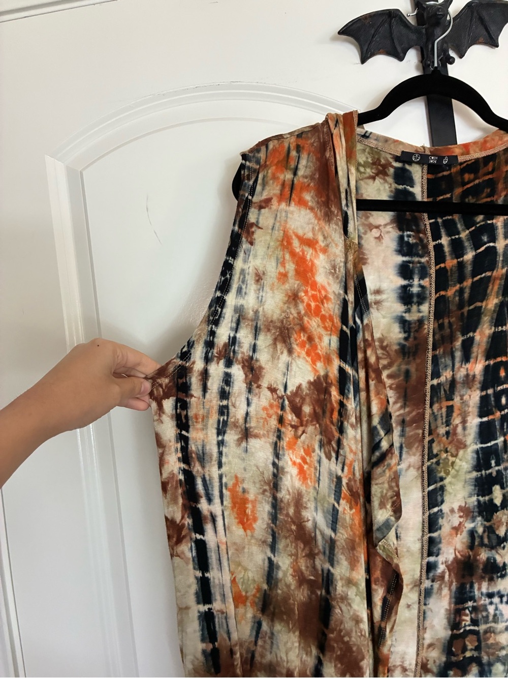 Bohemian Tie-Dye Duster Vest with Hood Brown & Rust Soft Stretchy 1X - Picture 3 of 11